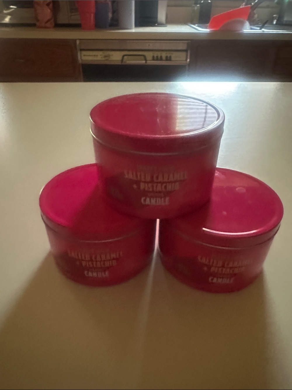 Set of 3 Pink Salted Caramel + Pistachio Scented Candles Trader Joe’s